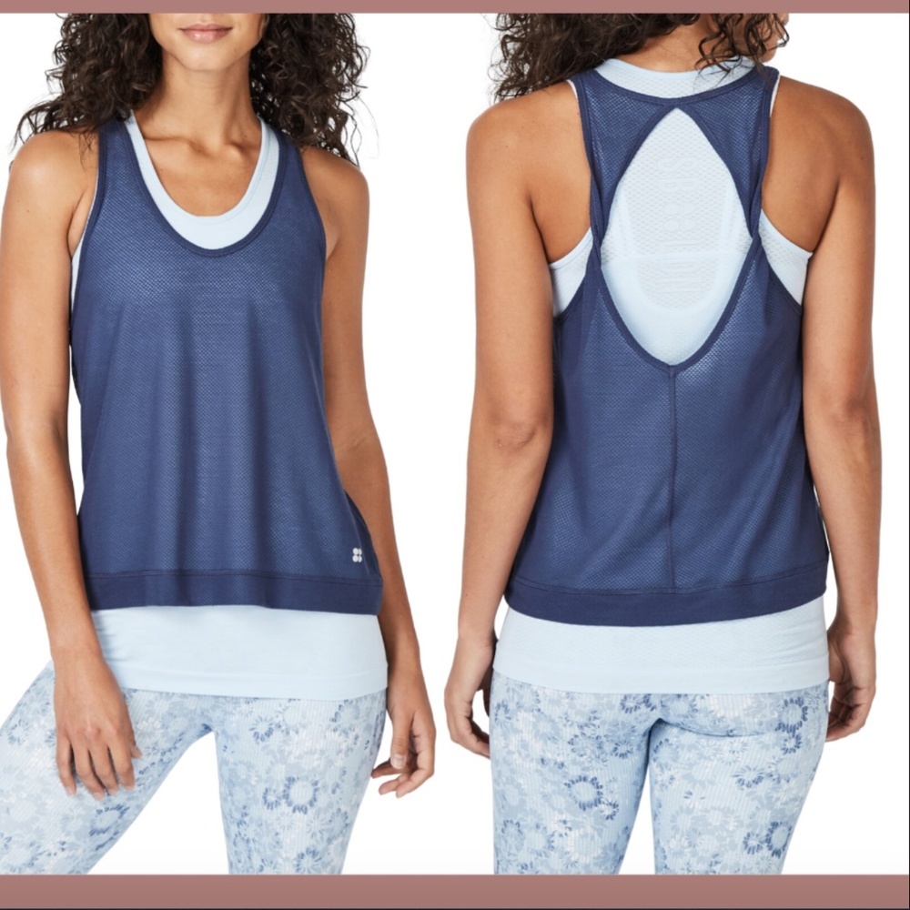 NWT $75 Sweaty Betty Double Time Seamless Tank Infinity Blue [‎ SZ Small ] #2996